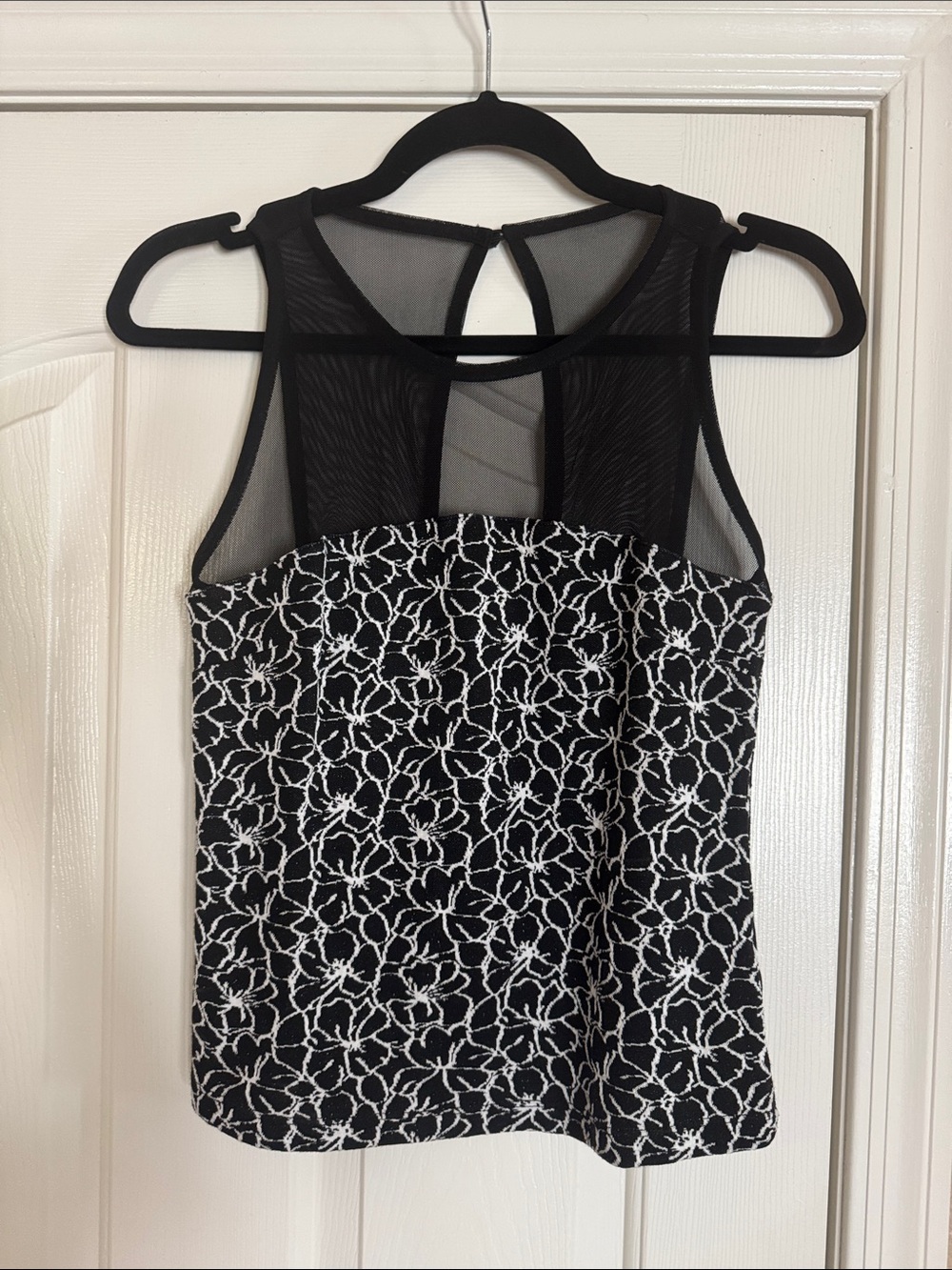 Maeve Black and White Floral Mesh-Panel Camisole